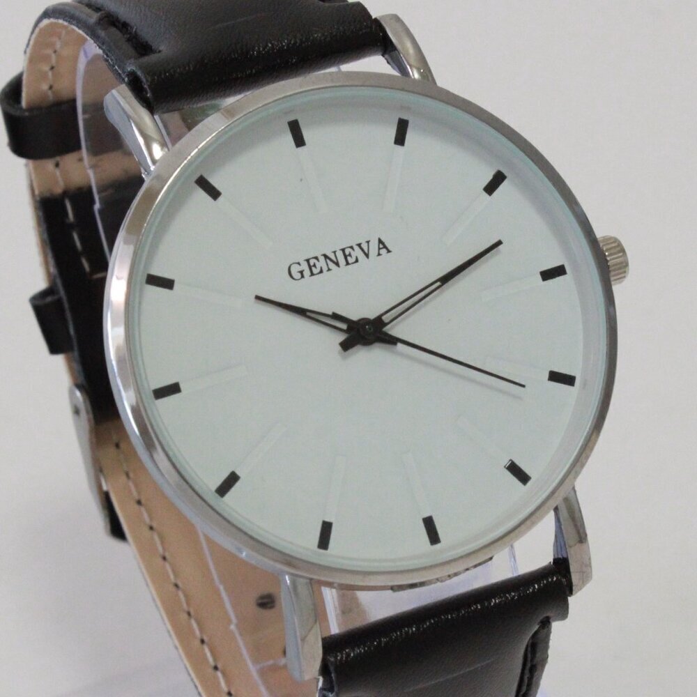 Men's Minimalist Fashion Watch Silver Case White Dial Black Strap 40mm - Picture 8 of 12